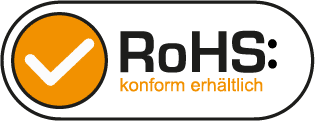 Orangefarbenes Häkchen-Symbol, das angibt, dass das Produkt als RoHS-konform erhältlich ist