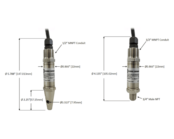 Core Sensors CS12 / CS82 Pressure Transducer Dimensions Diagram